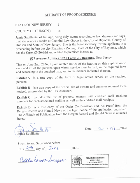 First page of the Affidavit of Proof of Service