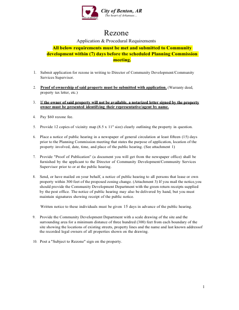 First page of the Rezone Application