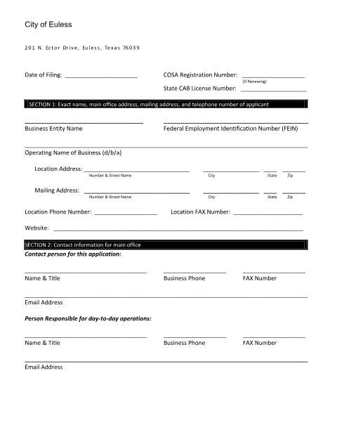 First page of the Credit Access Business Registration
