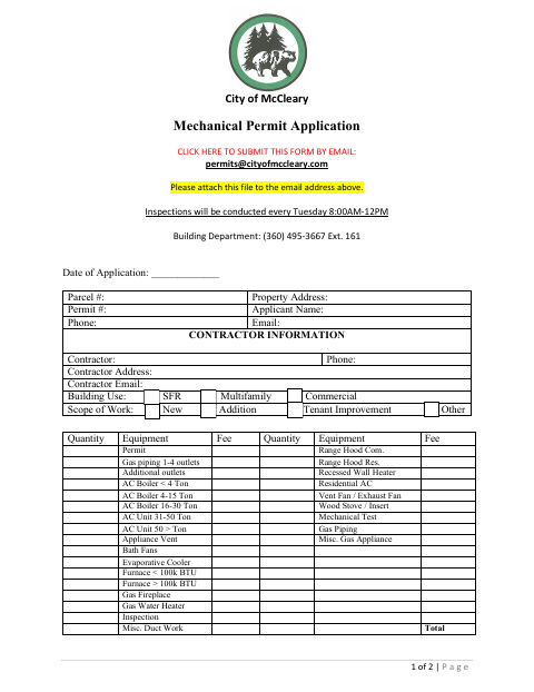 First page of the Mechanical Permit Application