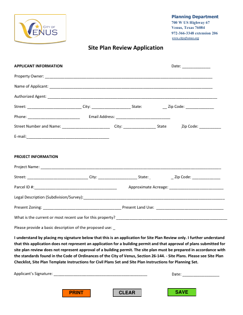First page of the Site Plan Review Application