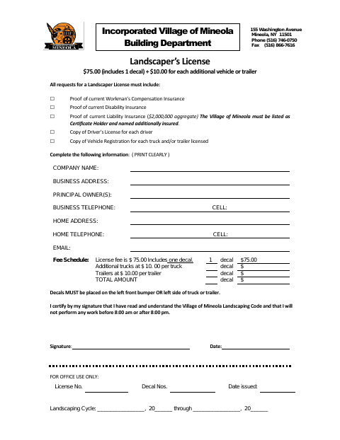 First page of the Landscaper's License Application