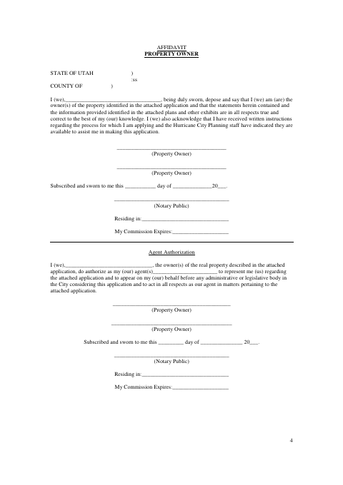 First page of the Property Owner Affidavit