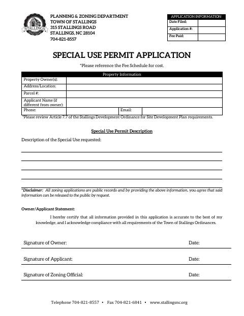 First page of the Special Use Permit Application