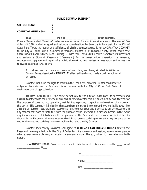 First page of the Public Sidewalk Easement
