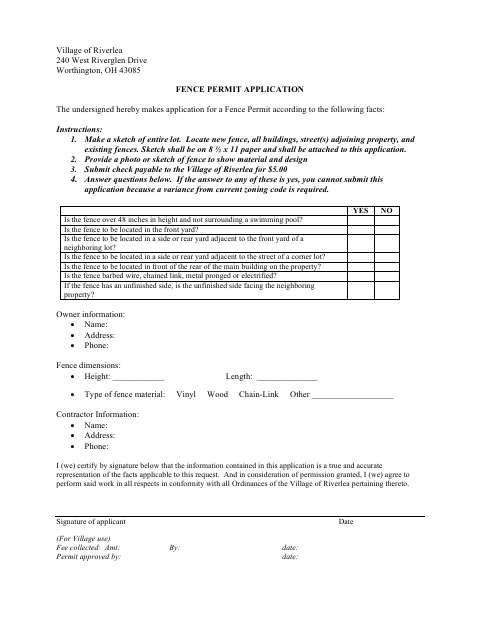 First page of the Fence Permit Application