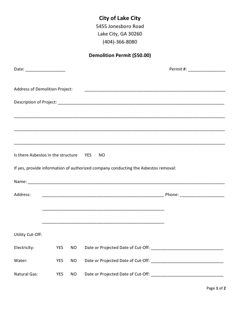 First page of the Demolition Permit Application