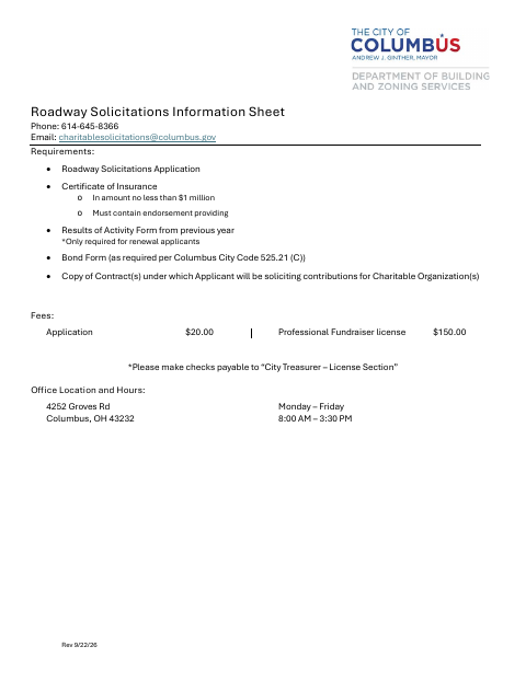 First page of the Roadway Solicitations Application