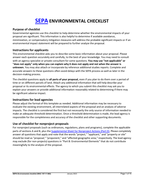 First page of the SEPA Environmental Checklist