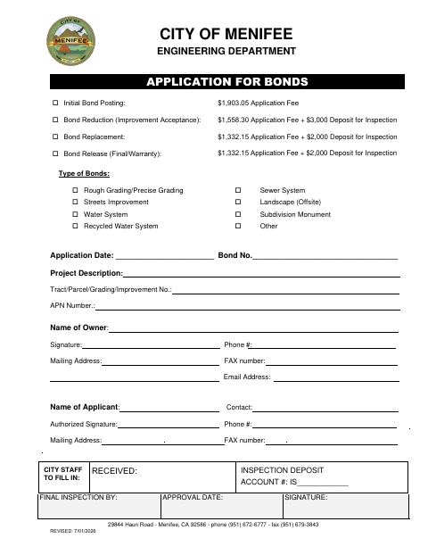 First page of the Application for Bonds