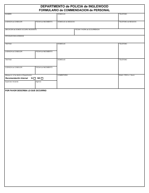 First page of the Police Personnel Commendation Form
