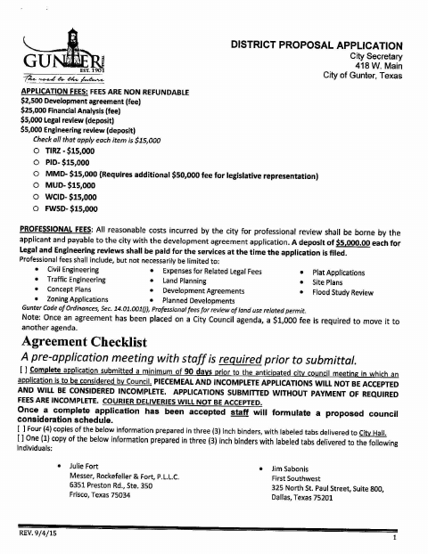 First page of the District Proposal Application