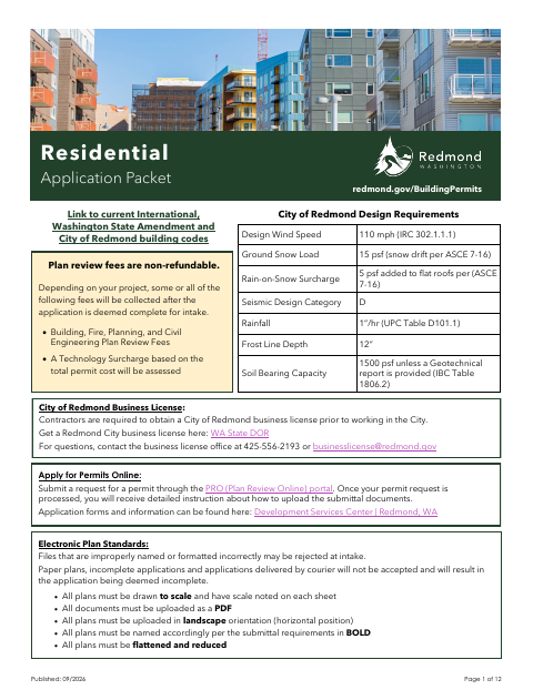 First page of the Residential Application Packet