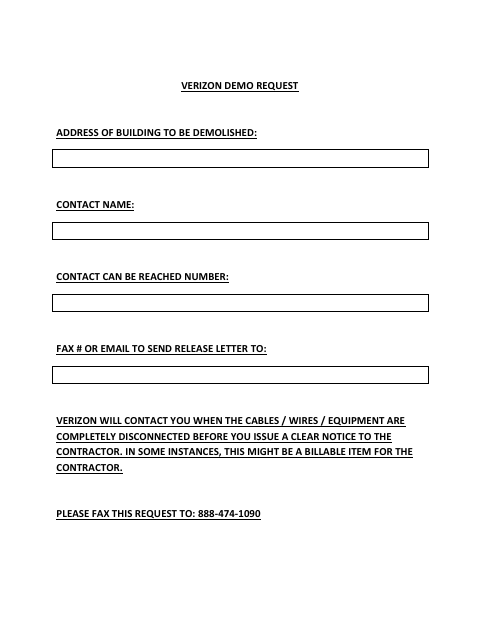 First page of the Verizon Demo Request