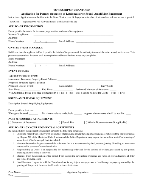 First page of the Loudspeaker or Sound-Amplifying Equipment Permit Application