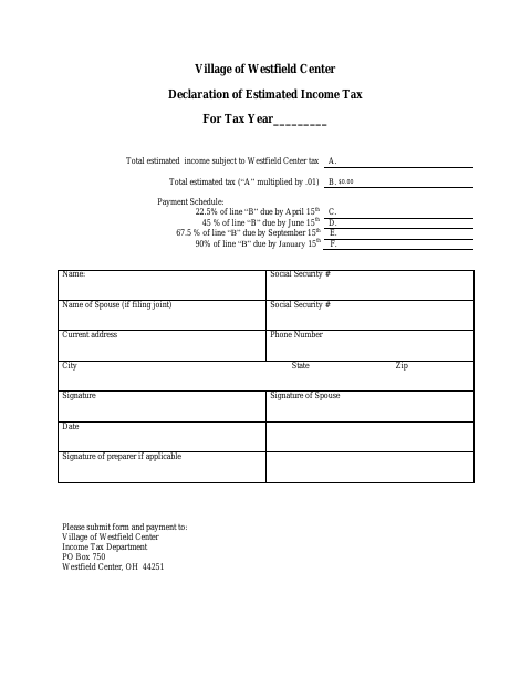 First page of the Declaration of Estimated Income Tax