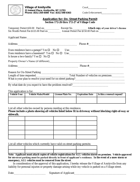 First page of the Application for On-Street Parking Permit