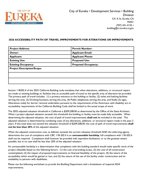 First page of the Accessibility Path of Travel Improvements for Alterations or Improvements
