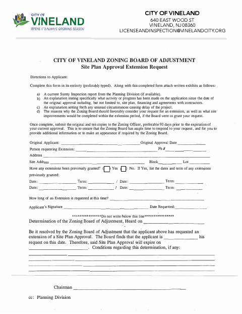 First page of the Site Plan Approval Extension Request