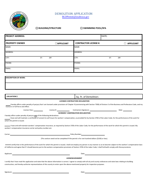 First page of the Demolition Application