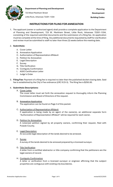 First page of the Annexation Application