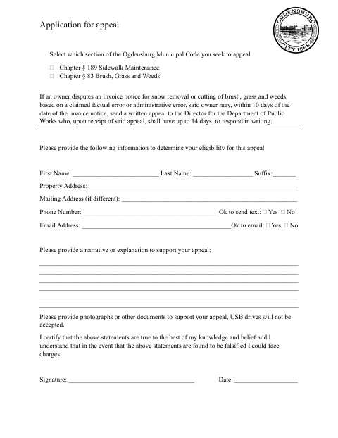 First page of the Application for Appeal (Snow, Grass, Weeds)