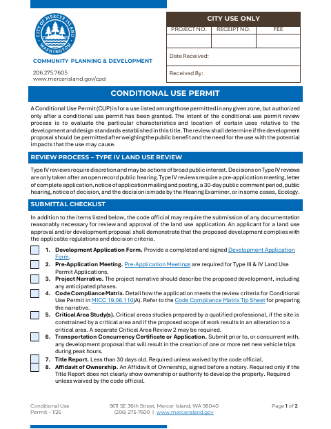 First page of the Conditional Use Permit
