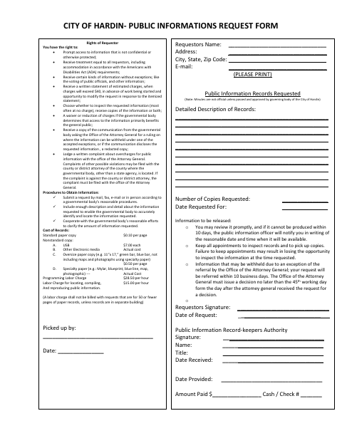 First page of the Public Information Request Form