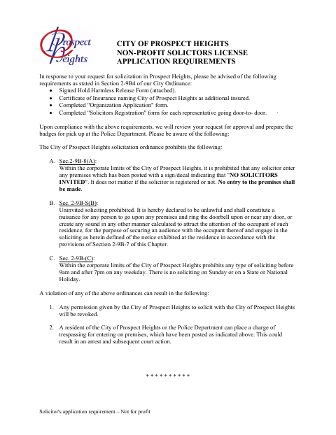 First page of the Non-Profit Solicitors License Application Requirements