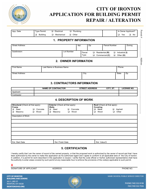 First page of the Short Building Permit Application
