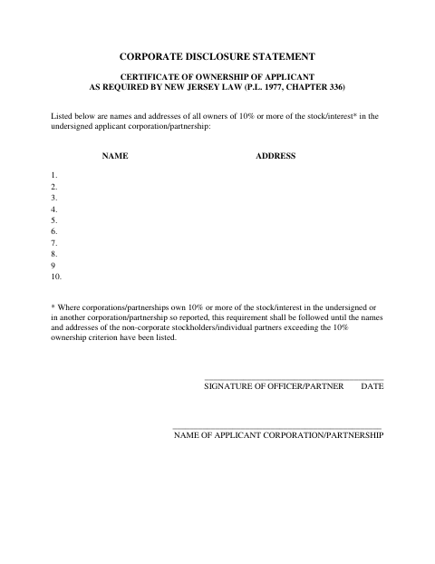 First page of the Corporate Disclosure Statement