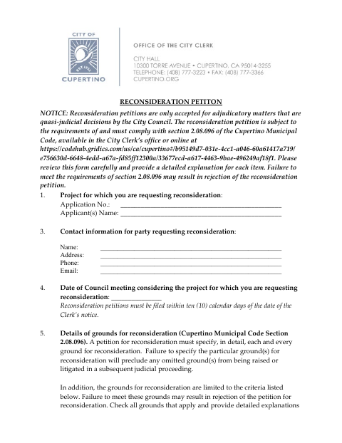 First page of the Reconsideration Petition