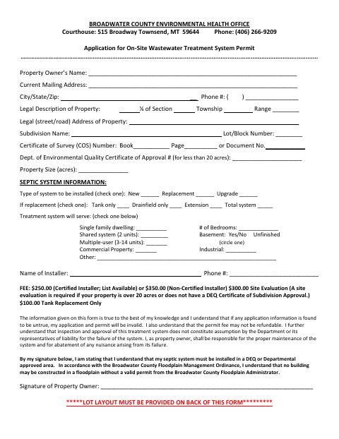 First page of the Application for On-Site Wastewater Treatment System Permit