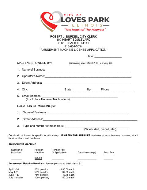 First page of the Amusement Machine License Application
