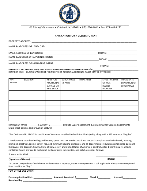 First page of the Application for a License to Rent