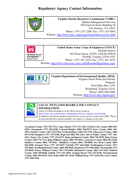 First page of the Tidewater Joint Permit Application