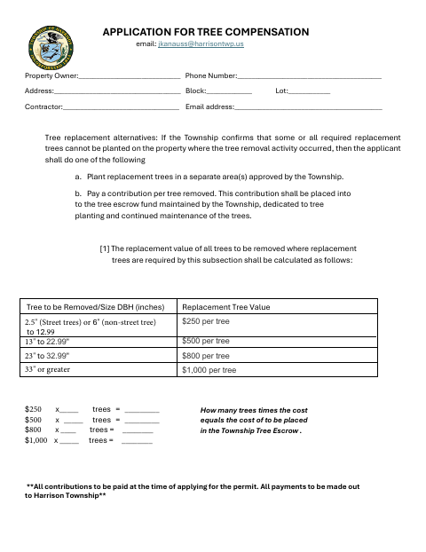 First page of the Application for Tree Compensation
