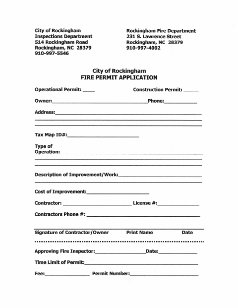 First page of the Fire Permit Application