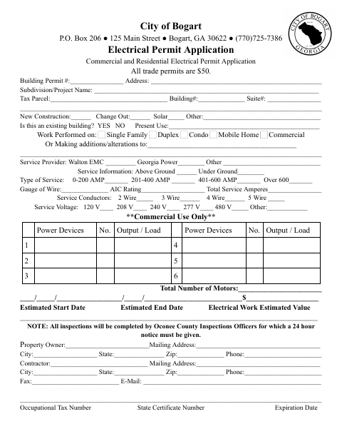 First page of the Electrical Permit Application
