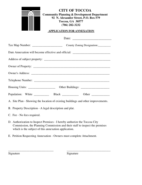 First page of the Application for Annexation