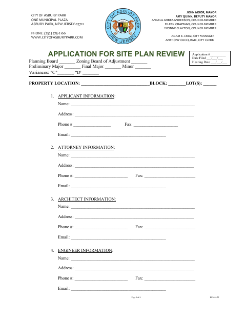 First page of the Site Plan Review Application and Checklist