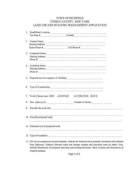 First page of the Land Use and Building Management Application
