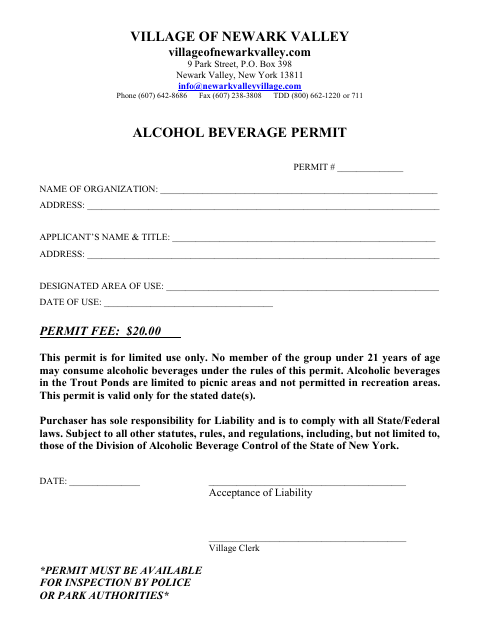 First page of the Alcohol Beverage Permit