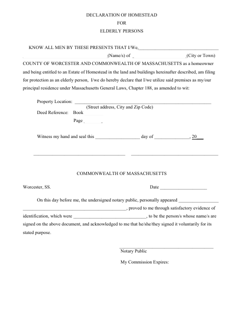 First page of the Declaration of Homestead for Elderly Persons