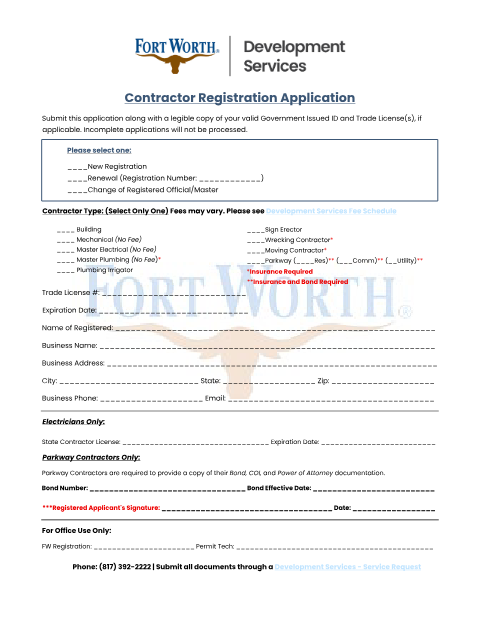 First page of the Contractor Registration Application