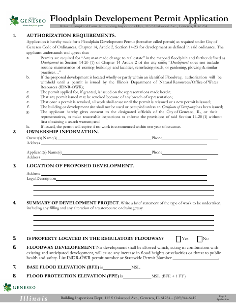 First page of the Floodplain Development Permit Application