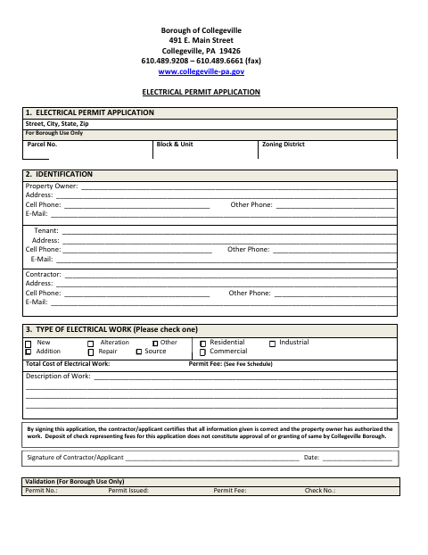 First page of the Electrical Permit Application