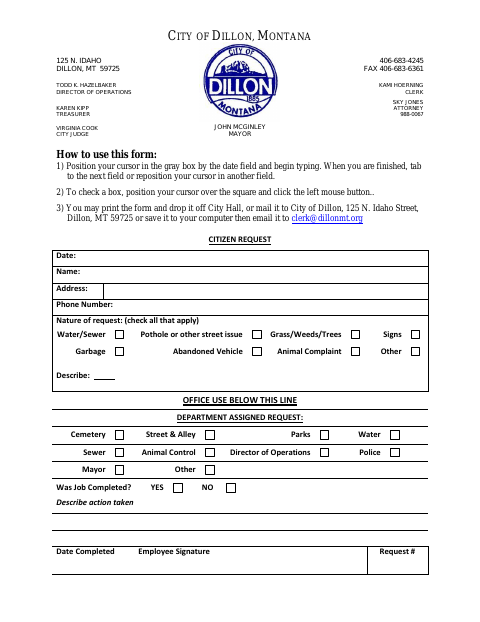 First page of the Citizen Request