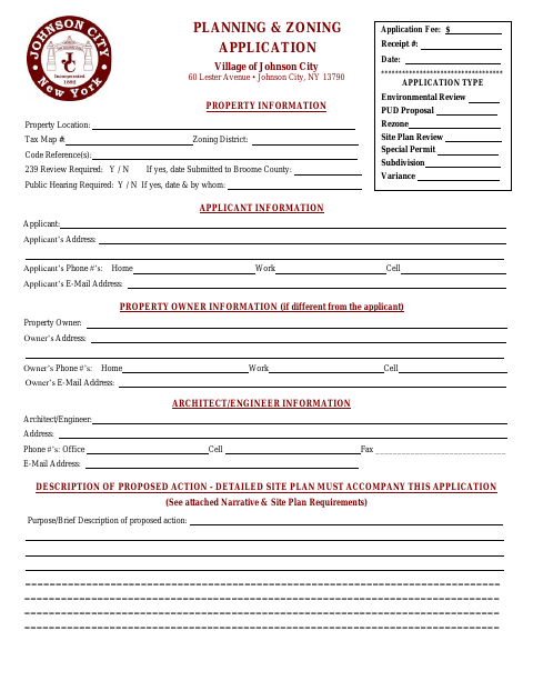 First page of the Planning & Zoning Application