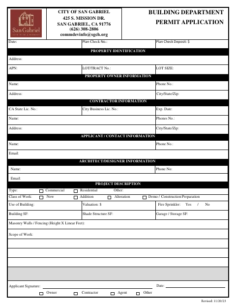 First page of the Building Permit Application